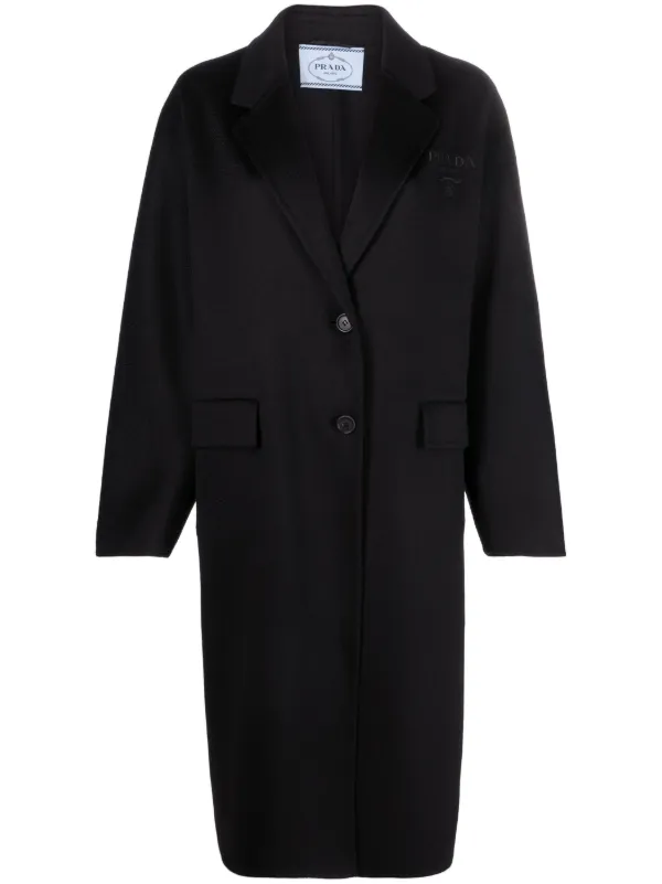 プラダ カシミヤロングコート ブラック Prada ロゴ カシミアコート | ブラック | FARFETCH JP