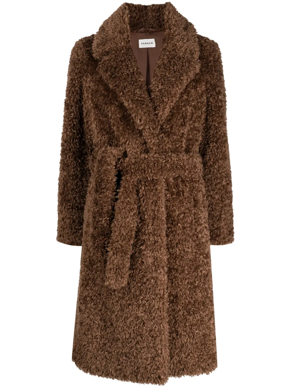 belted faux-shearling coat