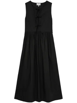 GANNI bow-detail Cotton Midi Dress | Black | FARFETCH JO