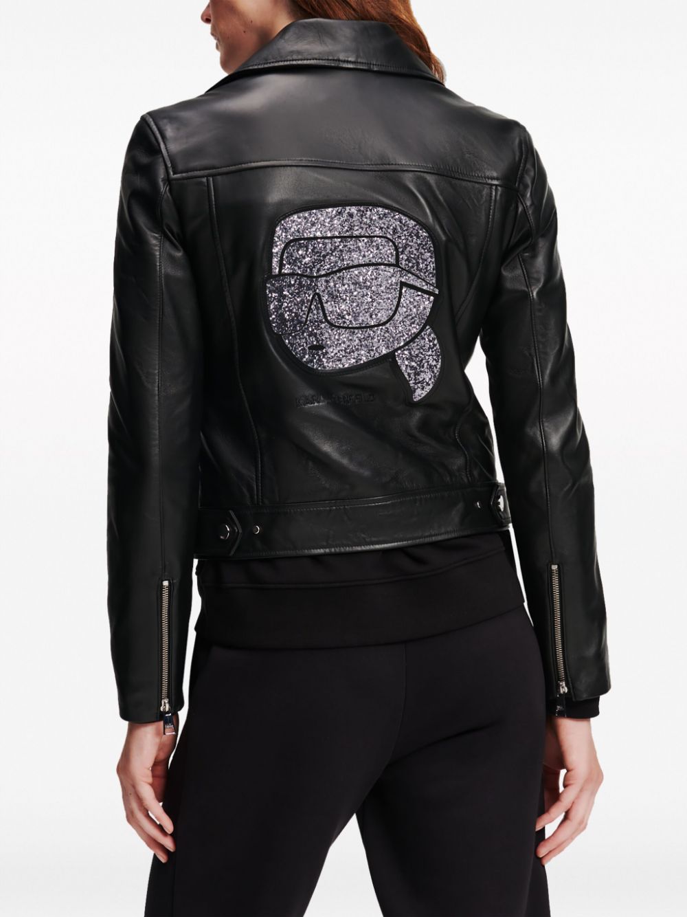 Shop Karl Lagerfeld Ikonik Karl Leather Biker Jacket In Black