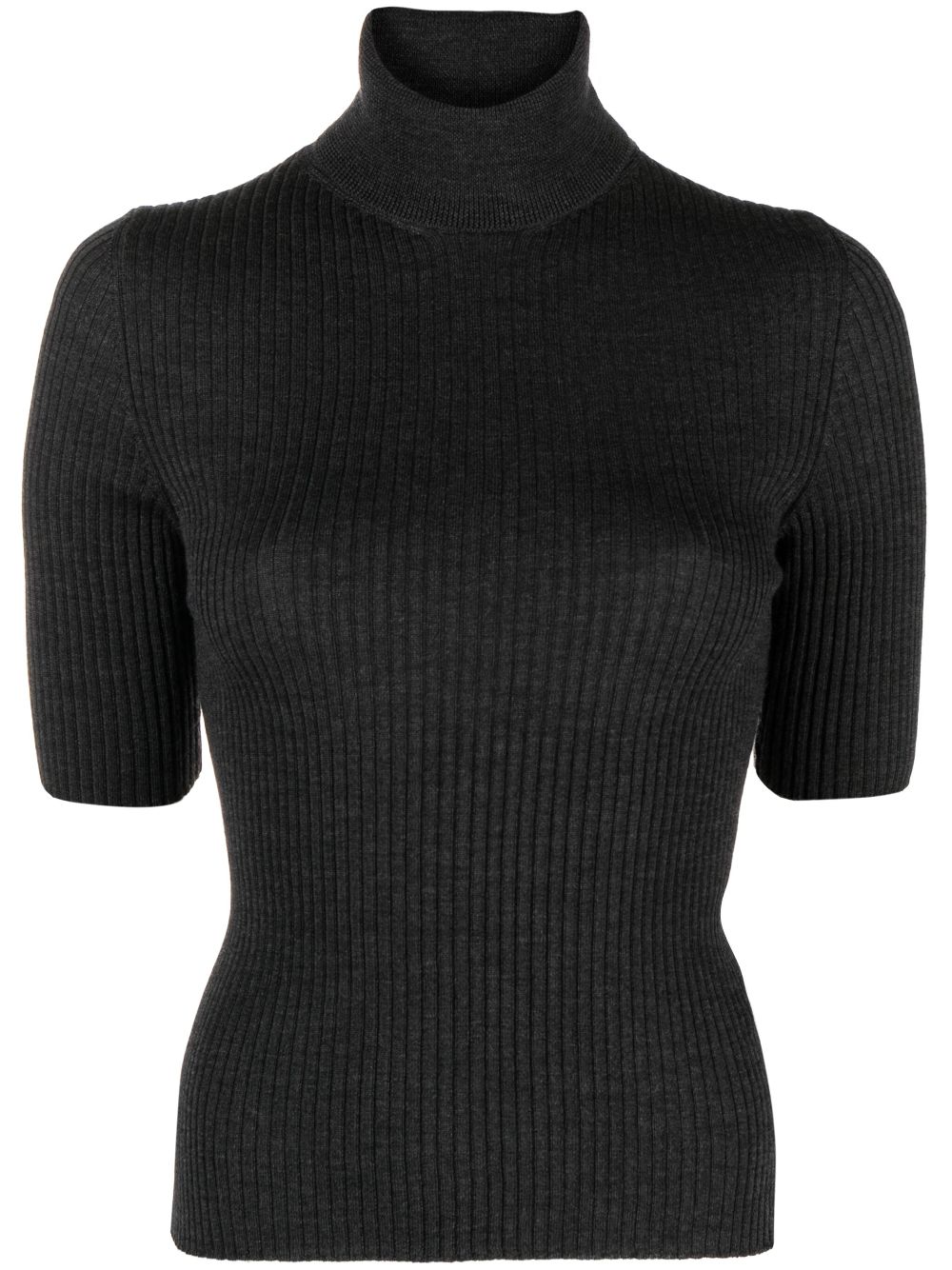 half-sleeve ribbed-knit wool top