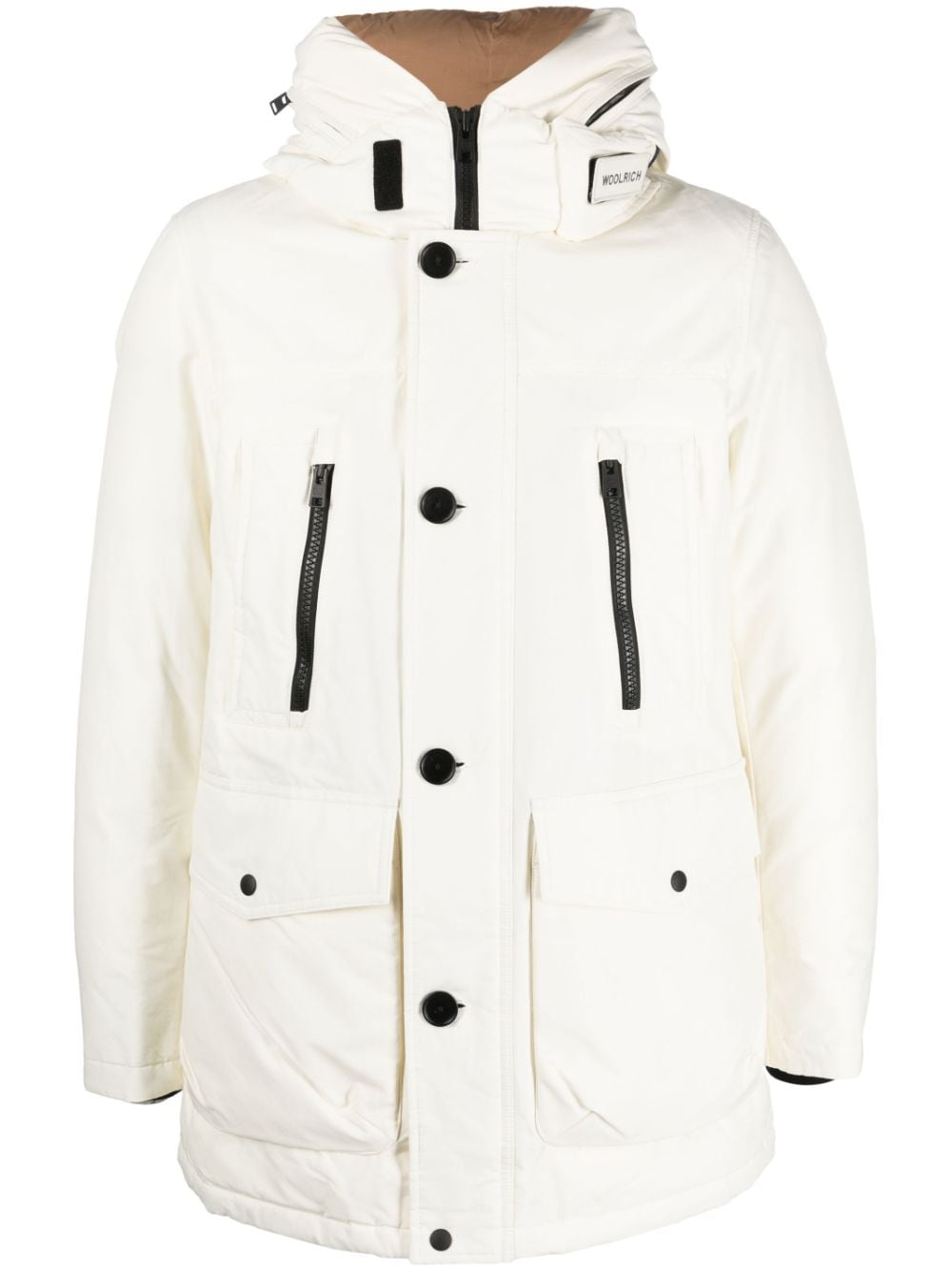 Shop Woolrich Logo-print Hooded Coat In White