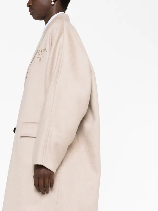 コート PRADA LOGO EMBROIDERED SINGLE-BREASTED CASHMERE COAT Prada logo-embroidered Cashmere Coat | Black | FARFETCH PT