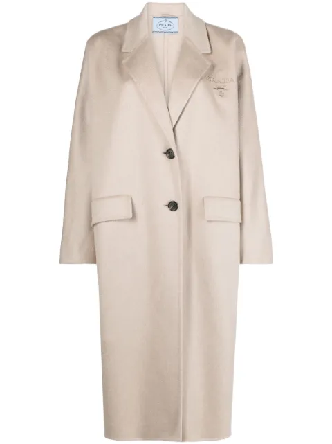 Prada logo-embroidered cashmere coat