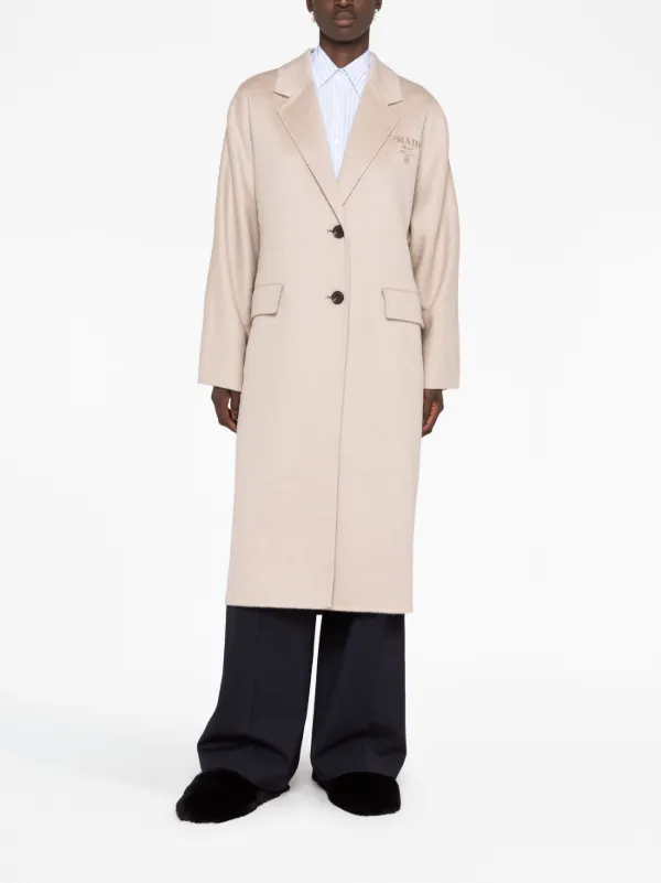 コート Prada Logo Embroidered Single-Breasted Cashmere Coat Prada logo-embroidered Cashmere Coat | Neutrals | FARFETCH PL