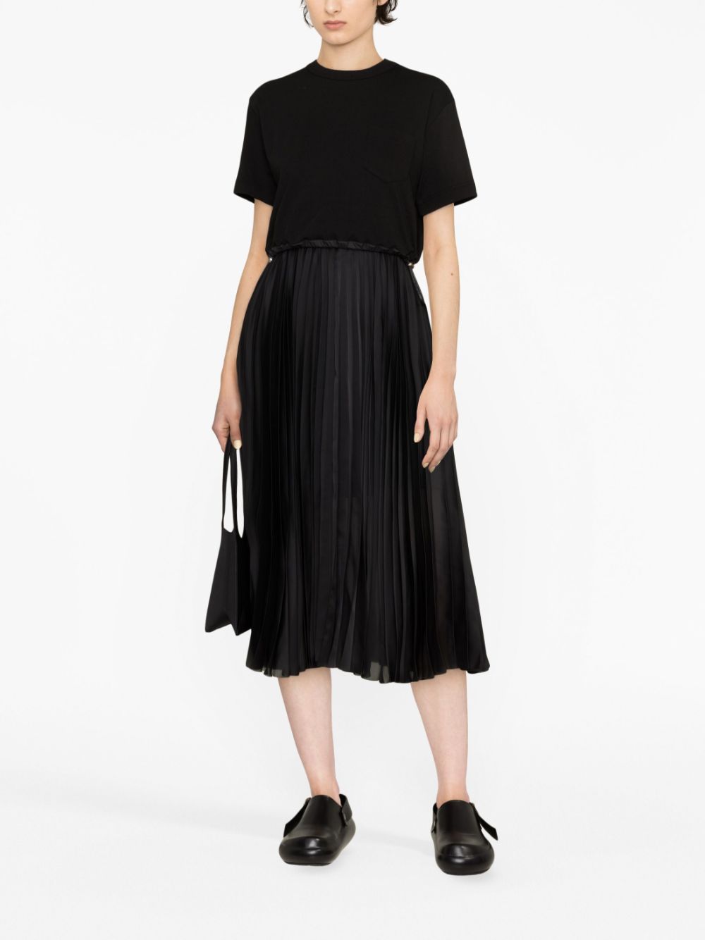 sacai pleated midi T-shirt dress - Zwart