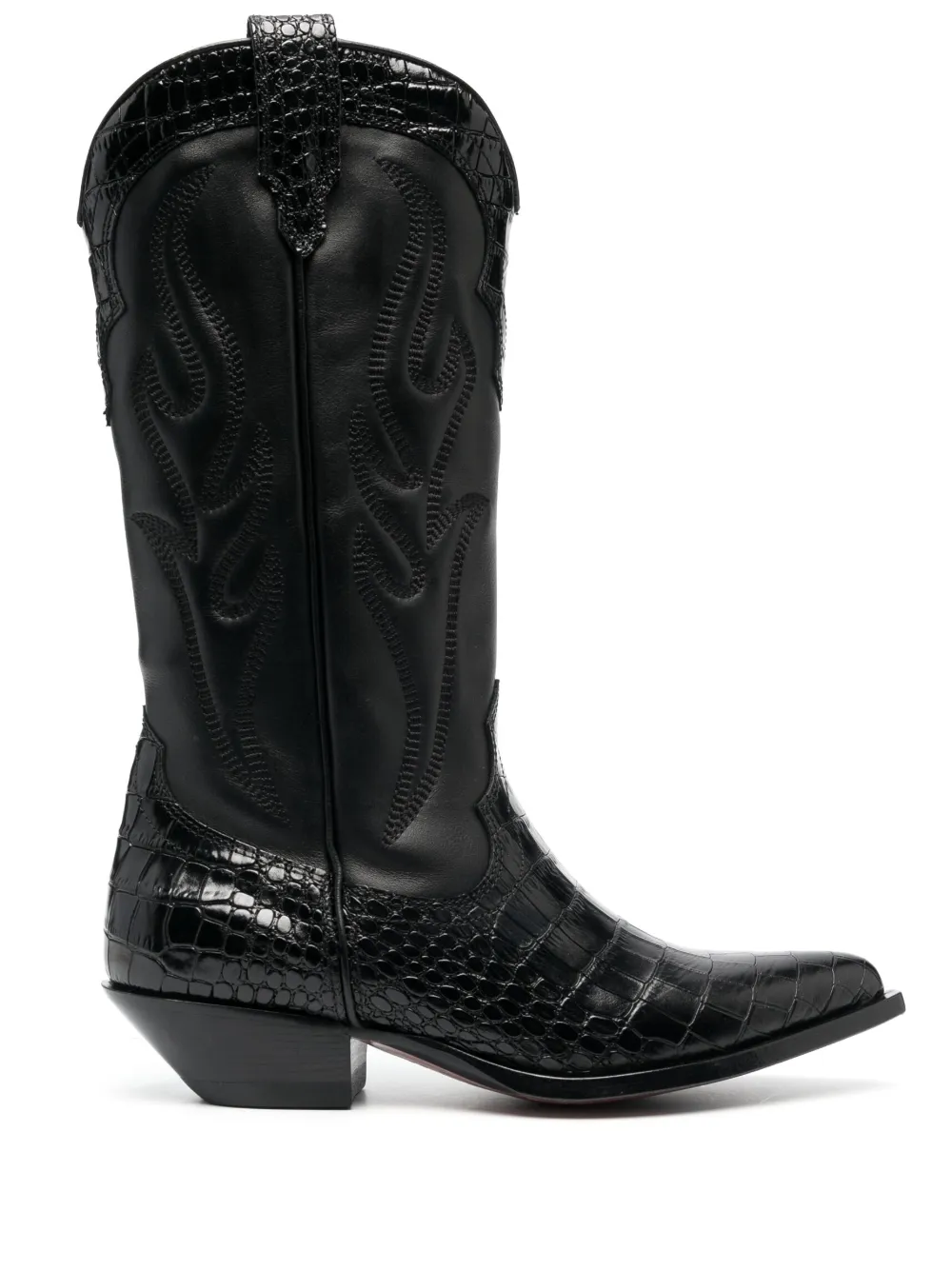 Sonora Crocodile-effect Leather Boots In Black