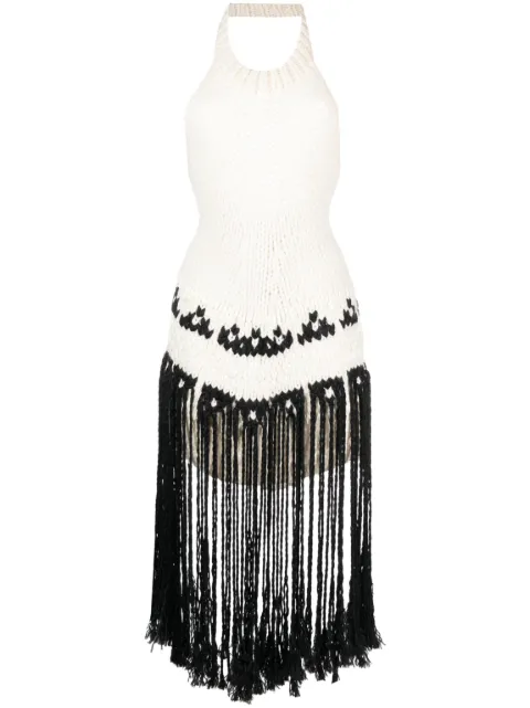 Jil Sander top tejido con flecos y cuello halter