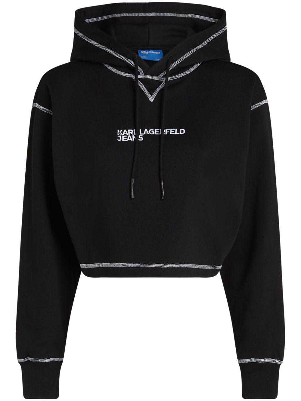 Karl Lagerfeld Jeans Logo-embroidered Cropped Hoodie In Black