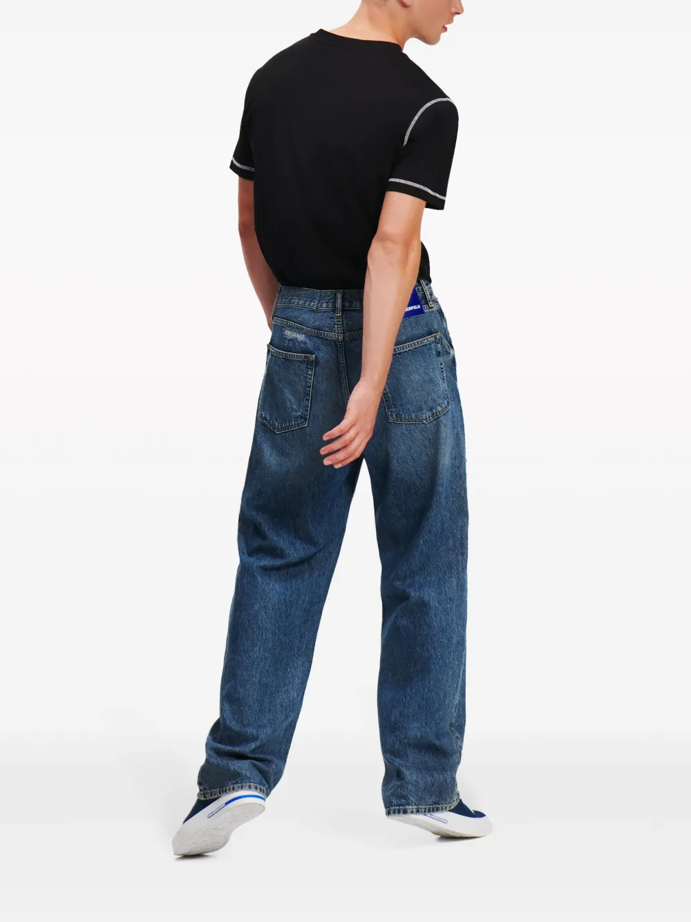 Karl Lagerfeld Jeans Distressed-effect Mid-rise Loose-fit Jeans In Blue