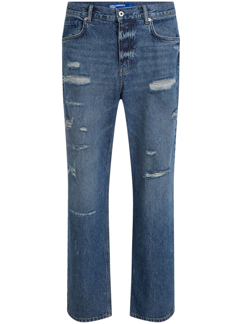 Karl Lagerfeld Jeans Halbhohe Wide-Leg-Jeans im Distressed-Look - Blau