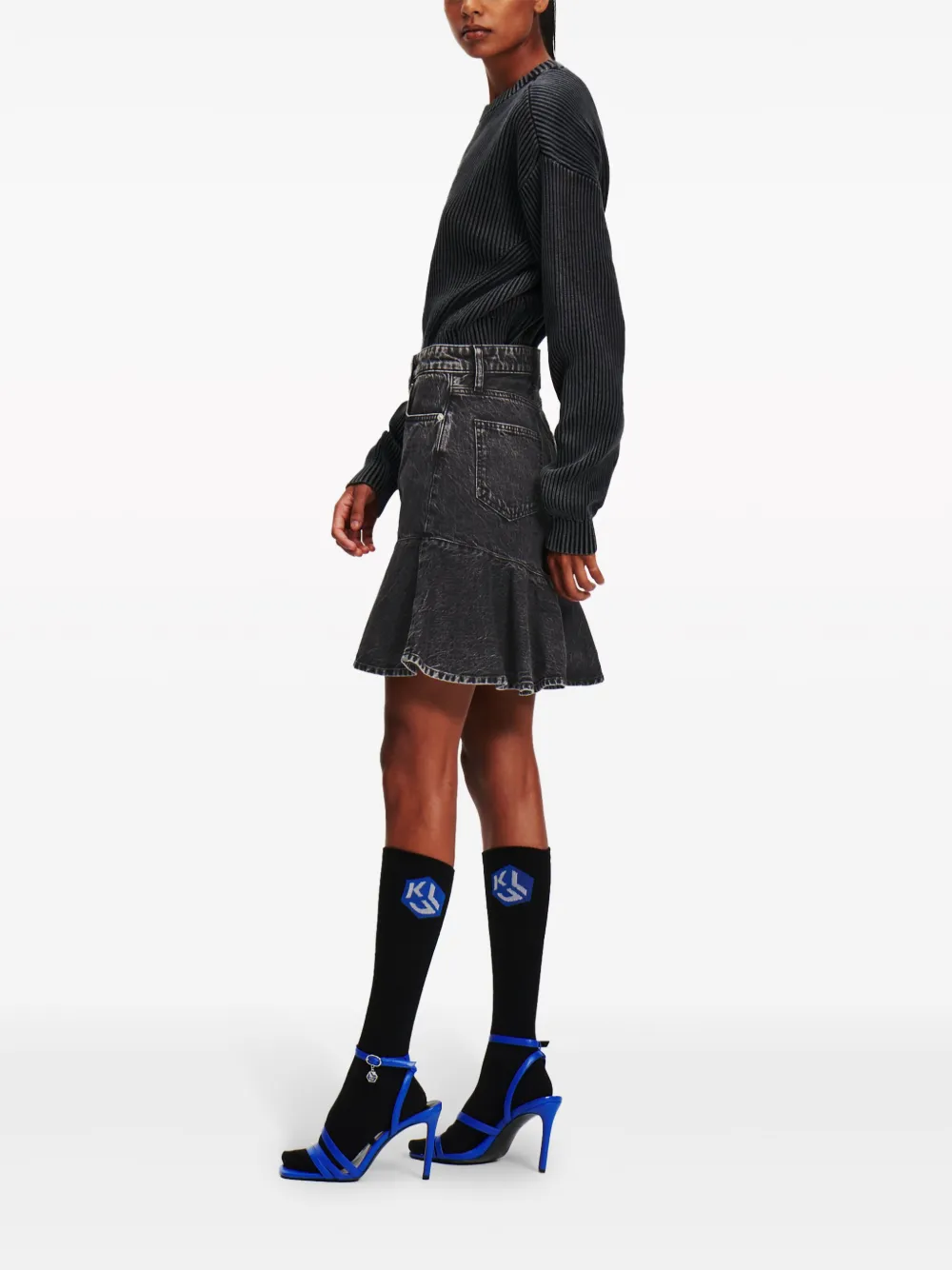Karl Lagerfeld Jeans Ruffled Denim Miniskirt In Grey