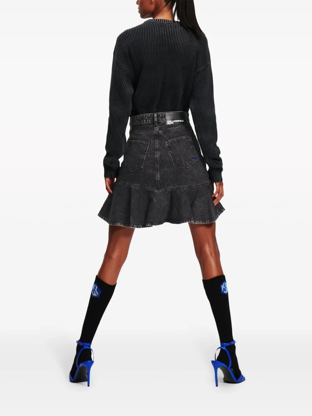 Karl Lagerfeld Jeans Ruffled Denim Miniskirt In Grey