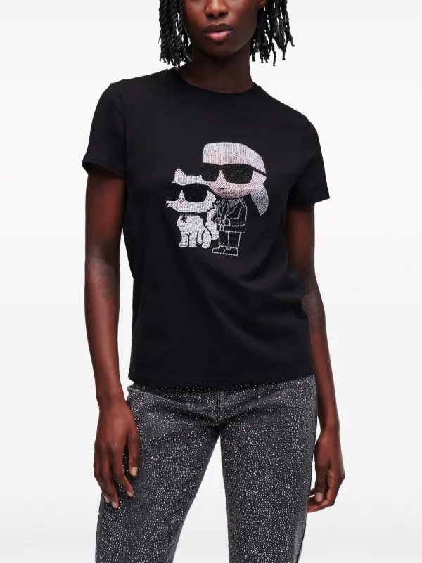 超格安価格 Karl Lagerfeld Black | T-shirt rhinestone-embellished Ikon トップス