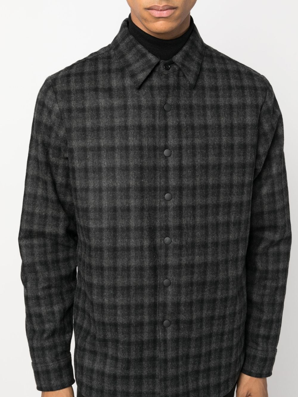Shop Aspesi Check-pattern Spread-collar Shirt In Grey