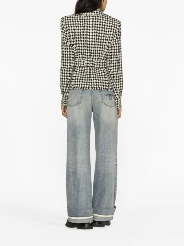 【Balmain】チェックツイード boleroジャケット Checked cotton-blend tweed jacket in blue - Balmain | Mytheresa