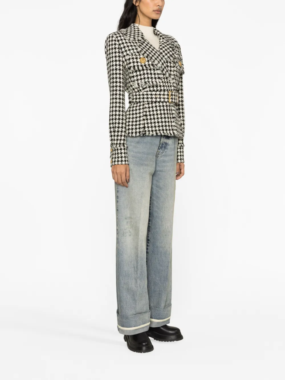 Balmain houndstooth tweed belted jacket Women