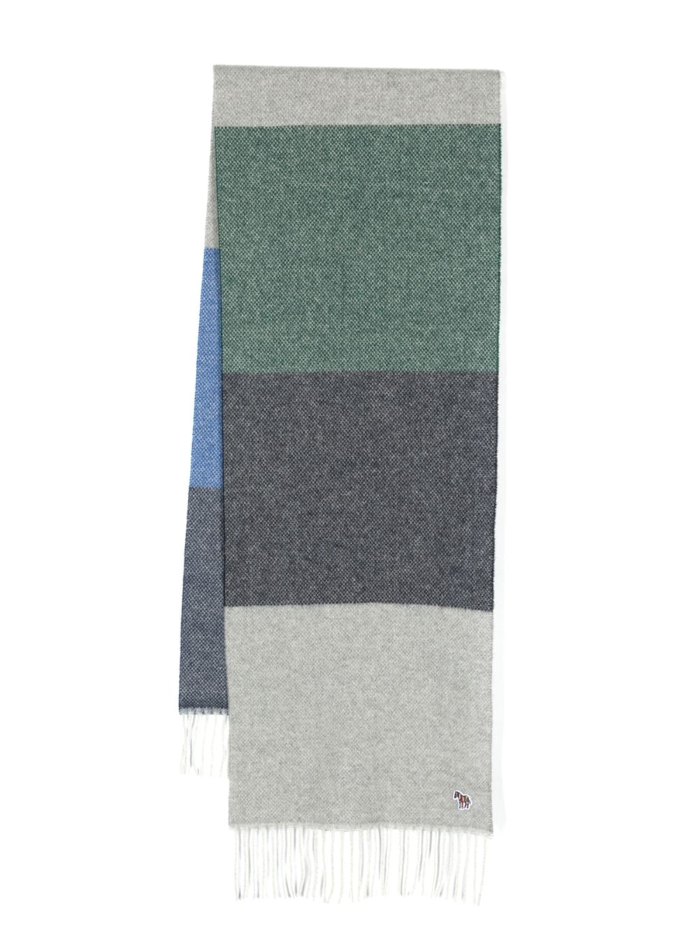 Ps By Paul Smith Logo-patch Striped Wool Scarf In Blue