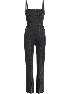 Square neck deals denim jumpsuit