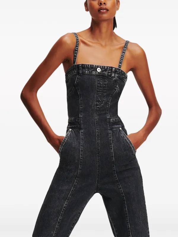 Square neck denim jumpsuit top