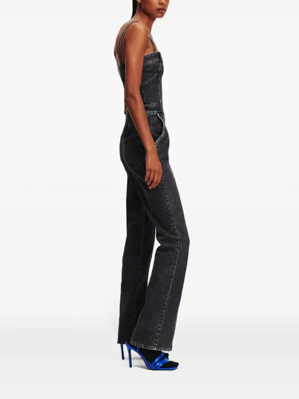 Square neck deals denim jumpsuit