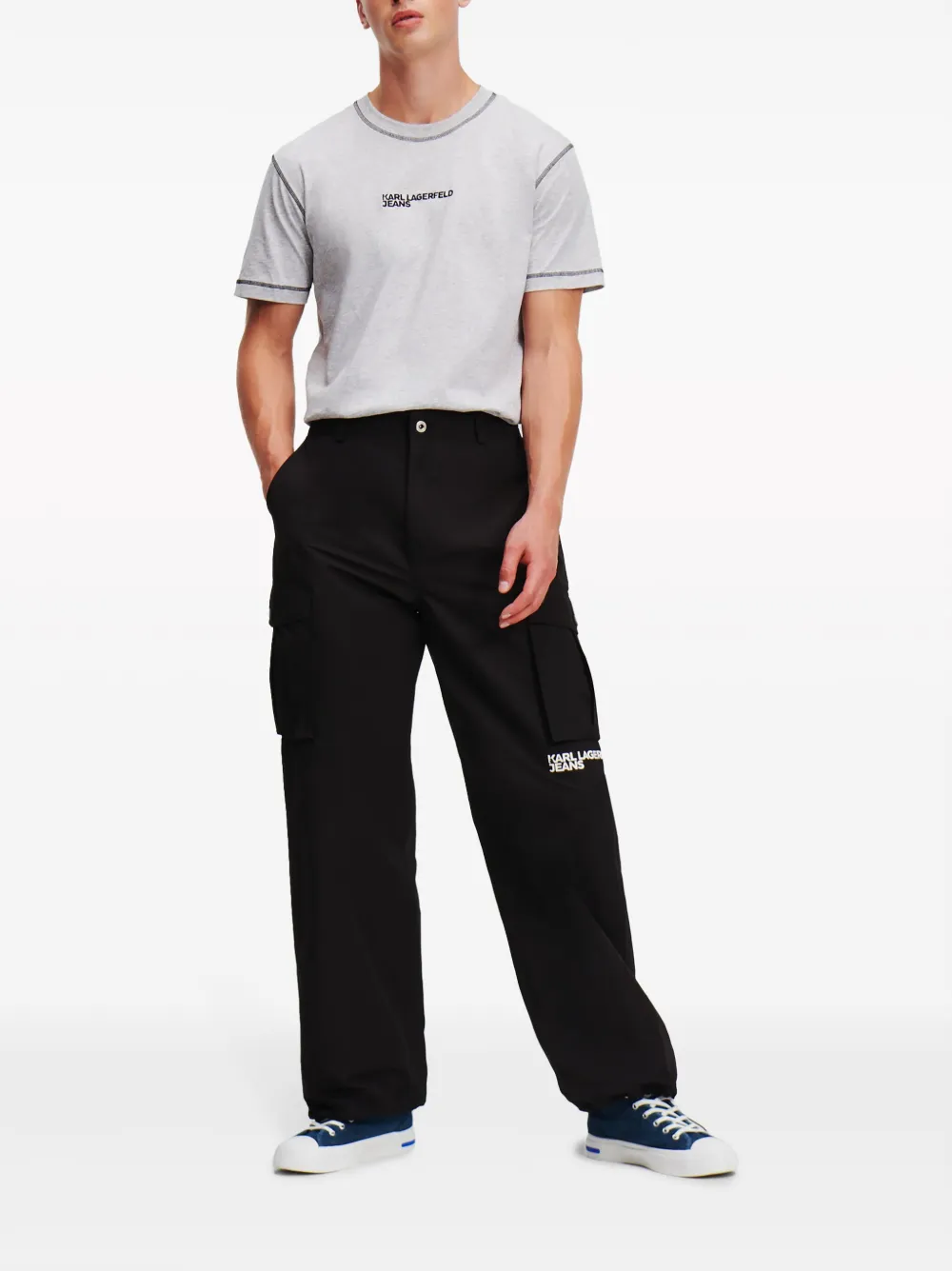 Shop Karl Lagerfeld Jeans Logo-print Cotton-blend Cargo Trousers In Black