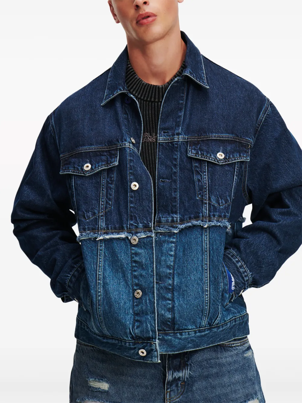 Shop Karl Lagerfeld Jeans Patchwork Panelled Denim Jacket In Blue