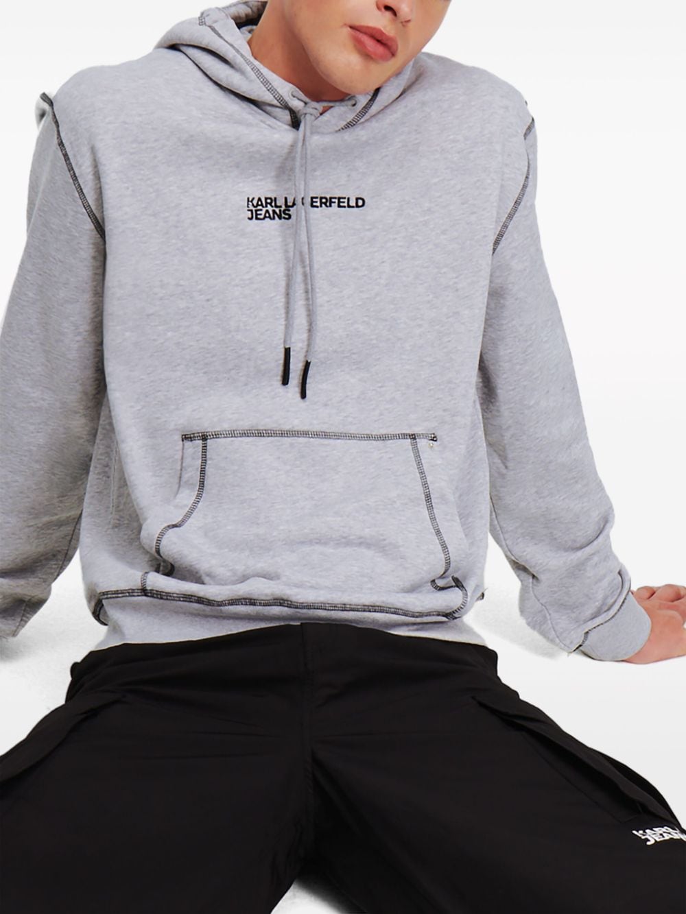 Karl Lagerfeld Jeans Jersey hoodie met geborduurd logo Grijs