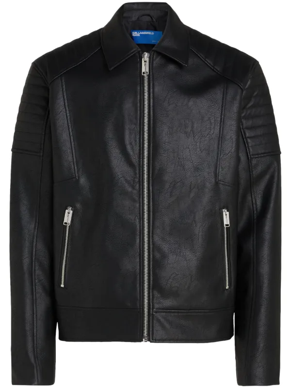 Karl Lagerfeld Jeans logo patch faux leather Shirt Jacket Black FARFETCH AO