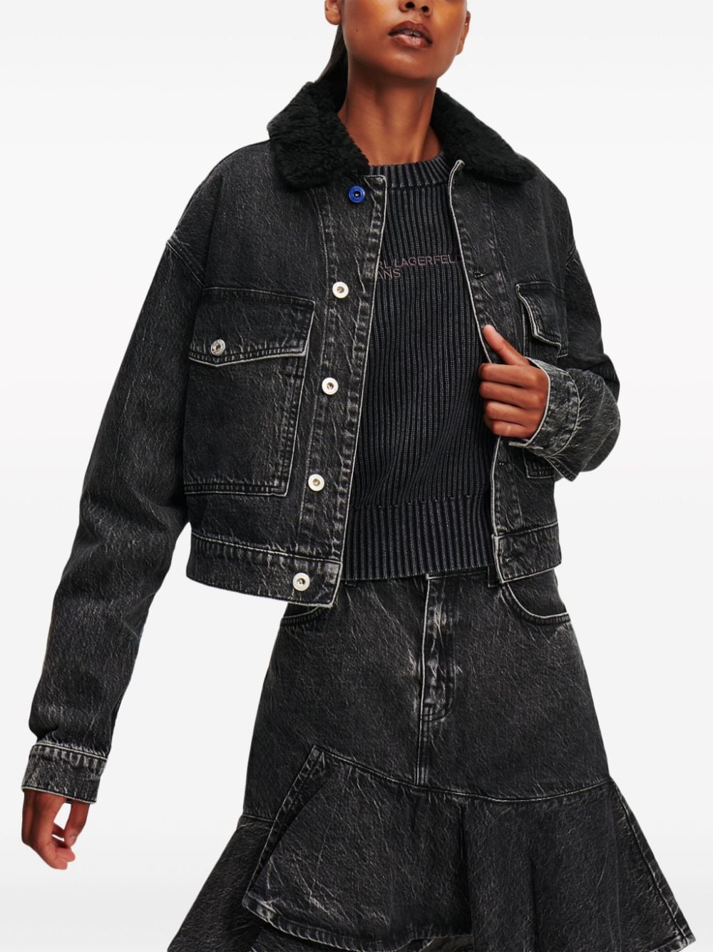 Karl Lagerfeld Jeans Jack met contrasterende kraag - Zwart