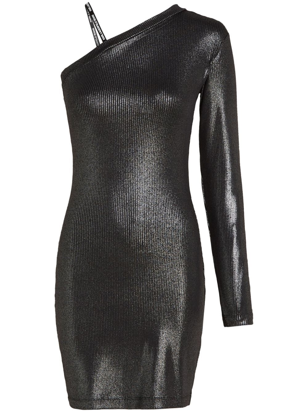 Karl Lagerfeld Jeans One-shoulder Lurex Minidress In Black
