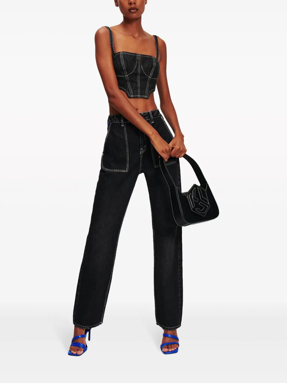Karl Lagerfeld Jeans クロップド デニムトップ | ブラック