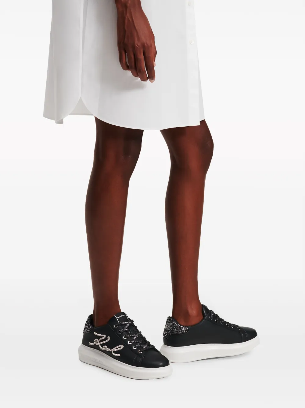 Shop Karl Lagerfeld Kapri Signia Rhinestone-embellished Sneakers In Black