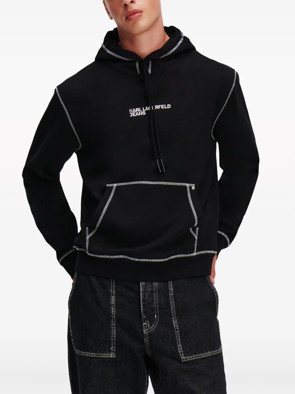 Karl Lagerfeld Jeans Hoodie met geborduurd logo - Zwart