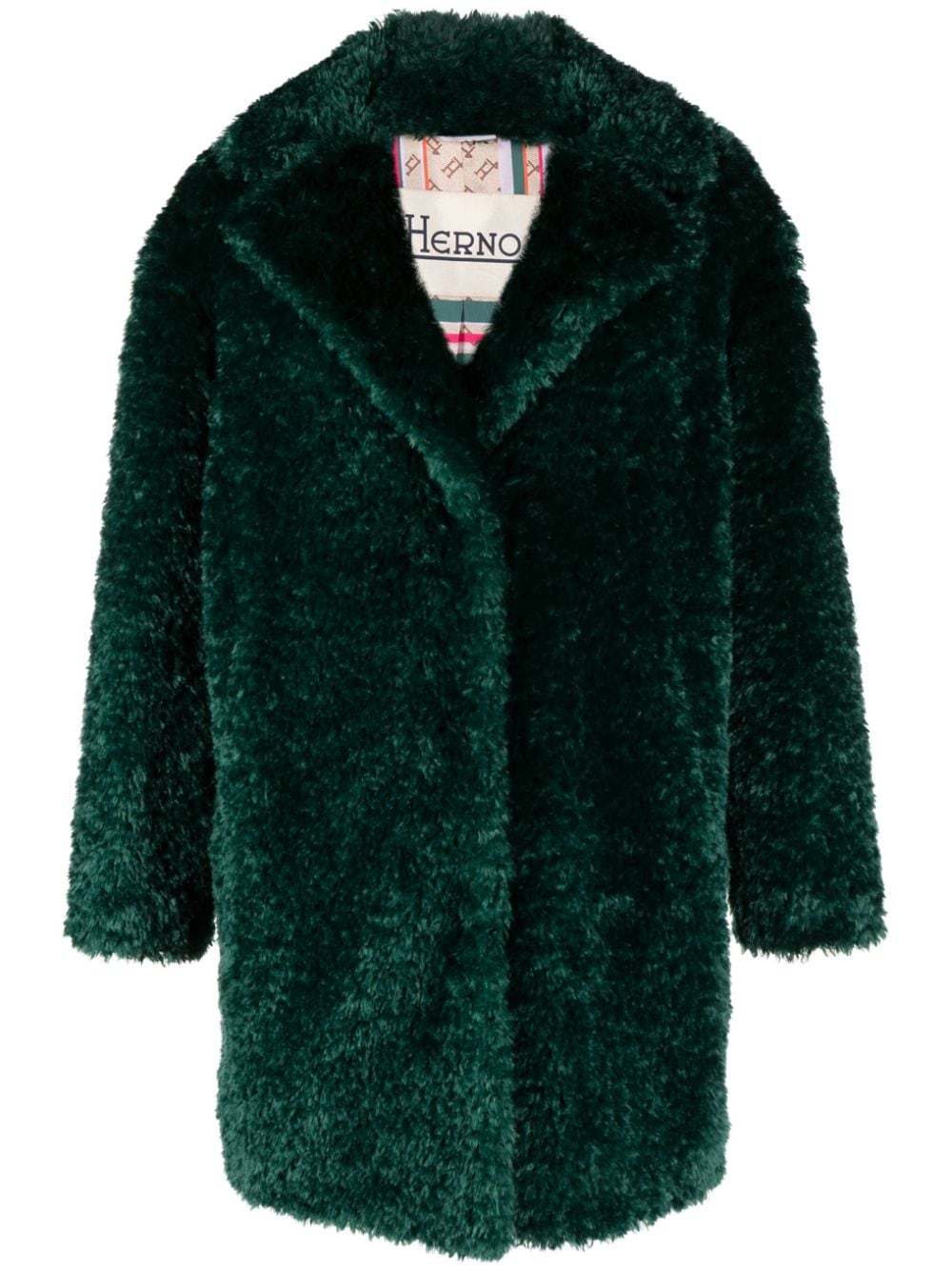Shop Herno Faux-fur Coat In Green