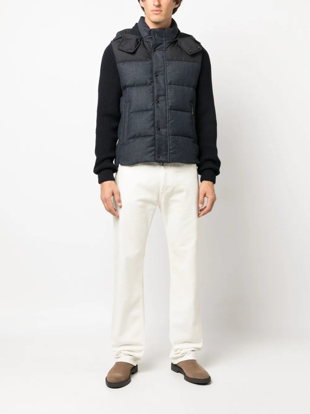 Moorer knit-sleeves padded hooded jacket - Blauw