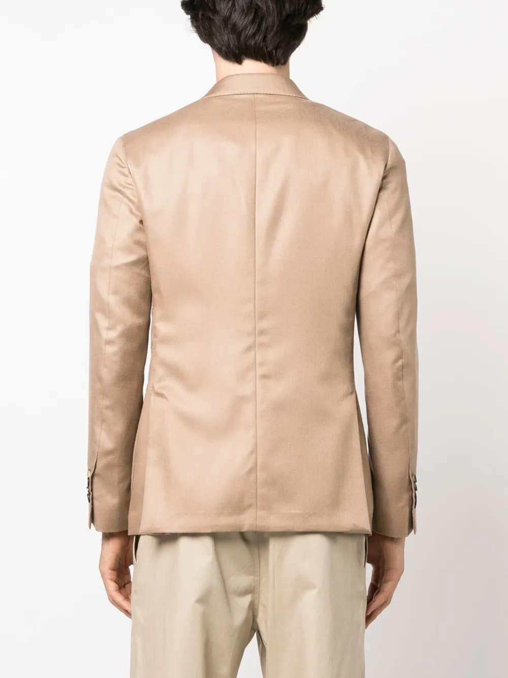 Shop Lardini Double-breasted Satin-finish Blazer In Nude