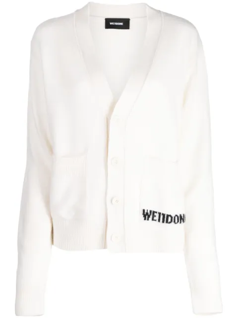 We11done logo-intarsia wool cardigan