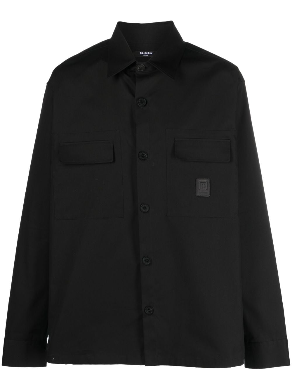Balmain Logo-patch Cotton Shirt In Black