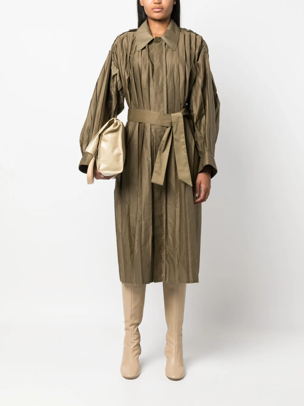 MM6 Maison Margiela pleated belted coat - 727 KHAKI