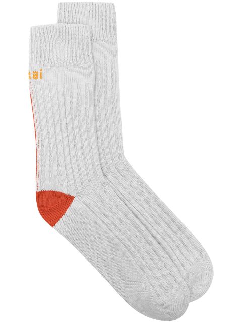 sacai logo intarsia-knit ribbed socks