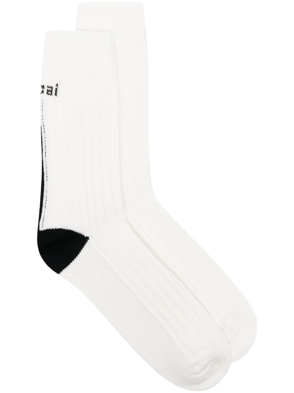 Shop Sacai Logo Intarsia-knit Ribbed Socks In White