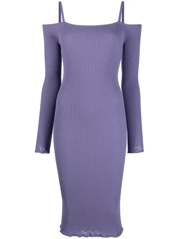 Blumarine off shoulder ribbed knit Dress Purple FARFETCH AU