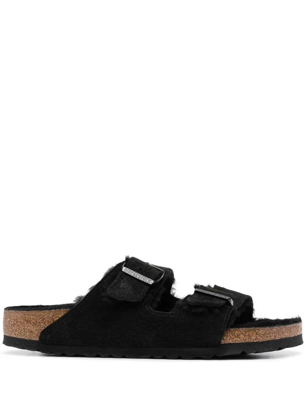 Birkenstock Arizona Slide Sandal With Genuine Shearling In Schwarz
