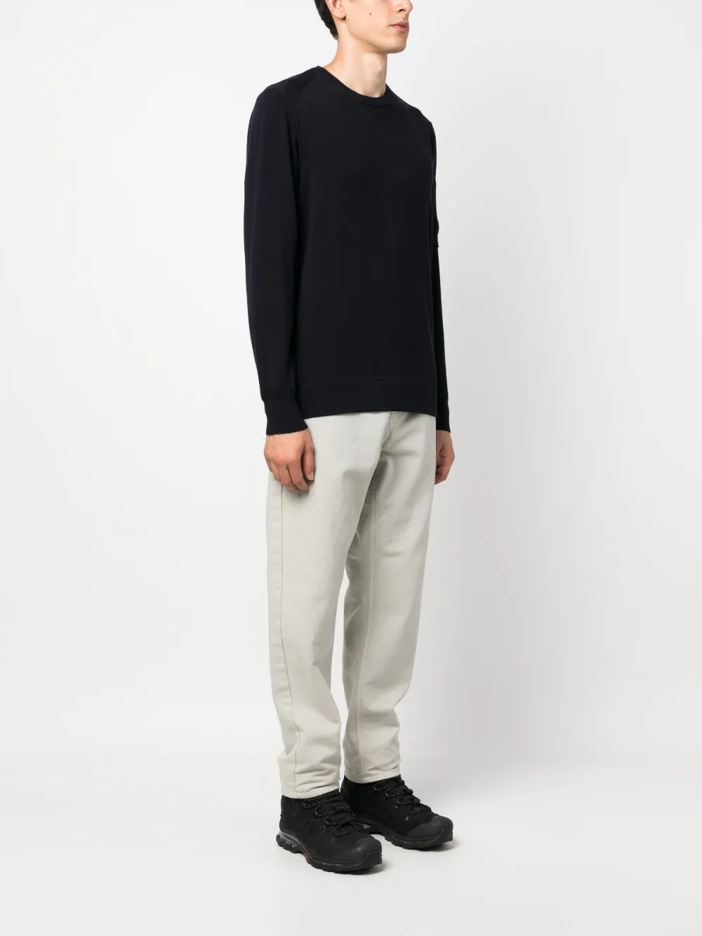C.p. Company Cp Company Diagonal Raised Fleece Crew Neck Lens Sweatshirt In Nude