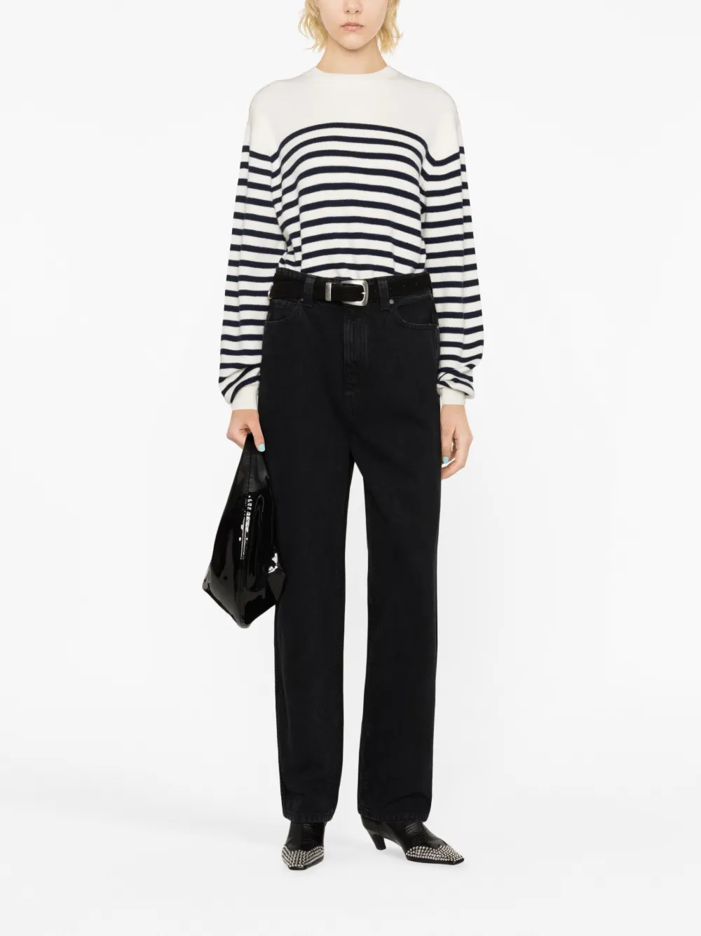 KHAITE stripe-print cashmere jumper - Wit