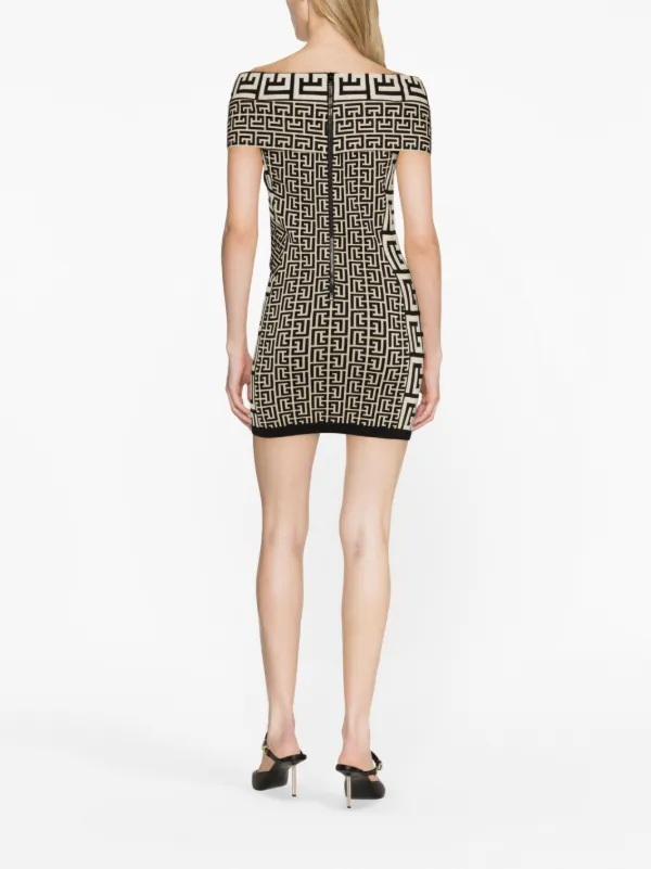 Balmain off shoulder Monogram Minidress Neutrals FARFETCH IE