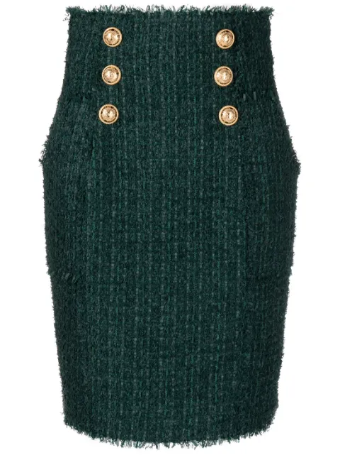 Balmain تنورة تويد ضيقة بزينة أزرار