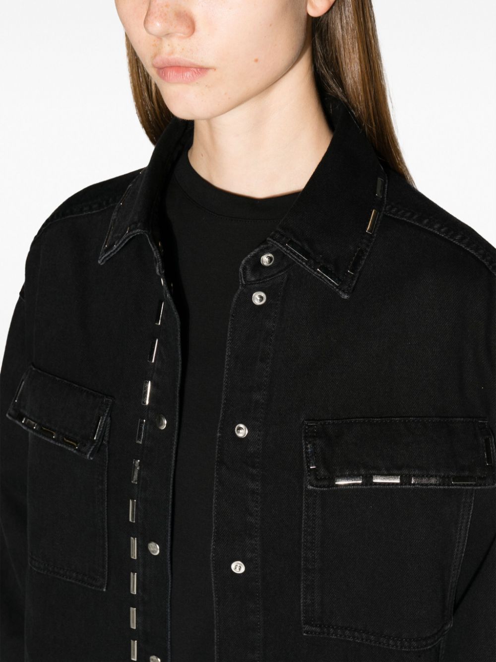 Shop Iro Stud-embellished Denim Jacket In Black