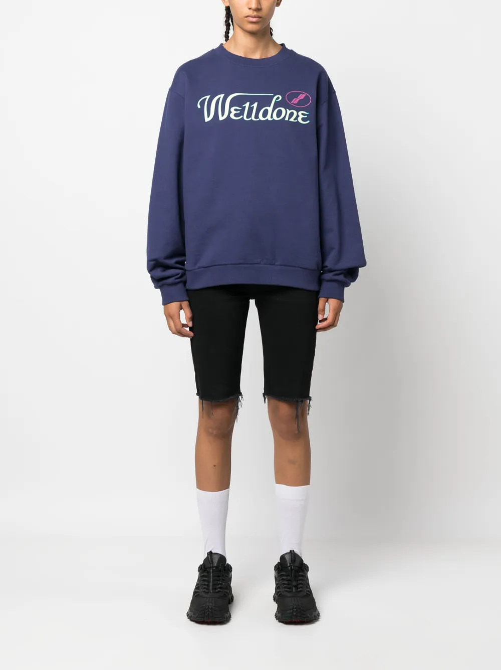 We11 Done Navy Colorful Cursive Sweatshirt In Blue